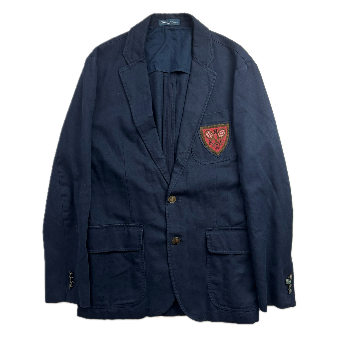 Polo Ralph Lauren Navy Tennis Crest Blazer Sports Jacket (Cotton Linen) - 40R