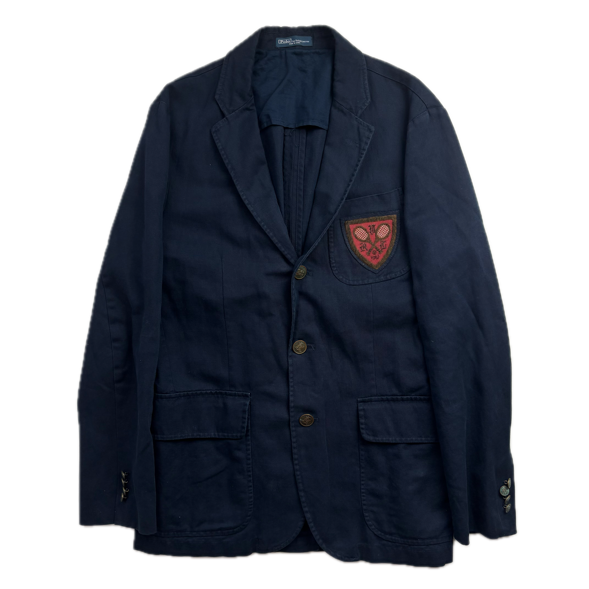 Polo Ralph Lauren Navy Tennis Crest Blazer Sports Jacket (Cotton Linen) - 40R