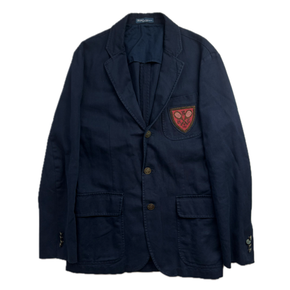 Polo Ralph Lauren Navy Tennis Crest Blazer Sports Jacket (Cotton Linen) - 40R