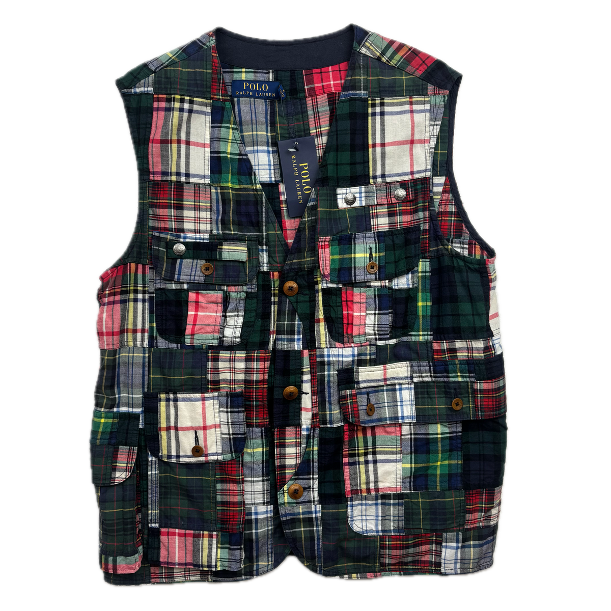 Polo Ralph Lauren Patchwork Madras Plaid Utility Vest - M