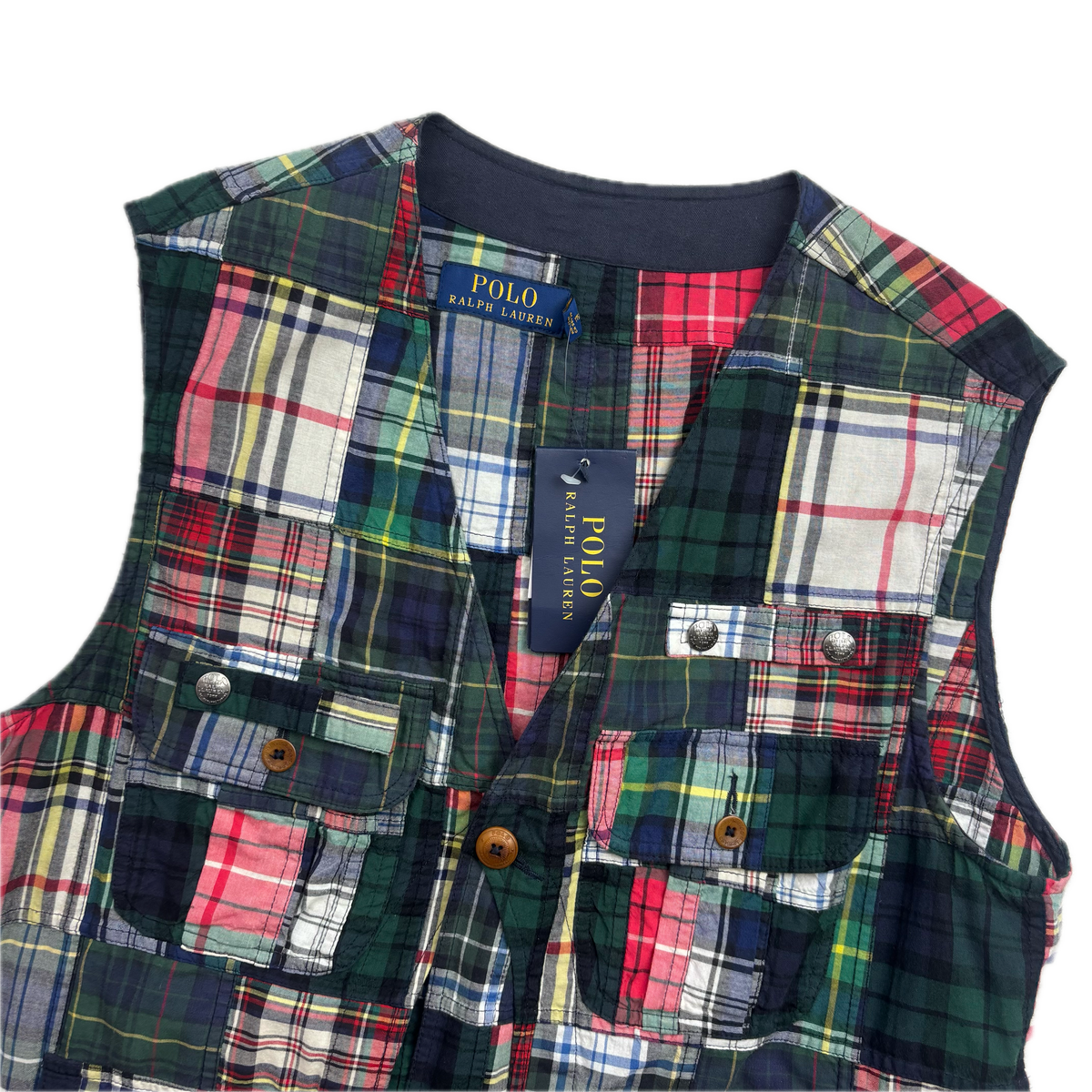 Polo Ralph Lauren Patchwork Madras Plaid Utility Vest - M