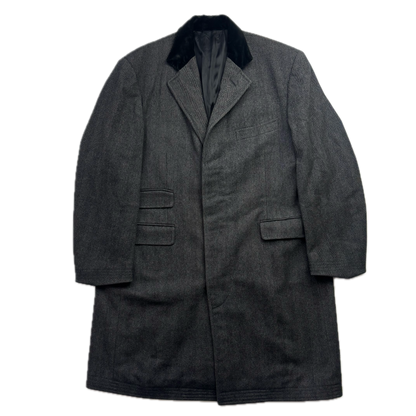 Polo Ralph Lauren 80s Grey Herringbone Paddock Coat Overcoat (Lambswool) - 44R