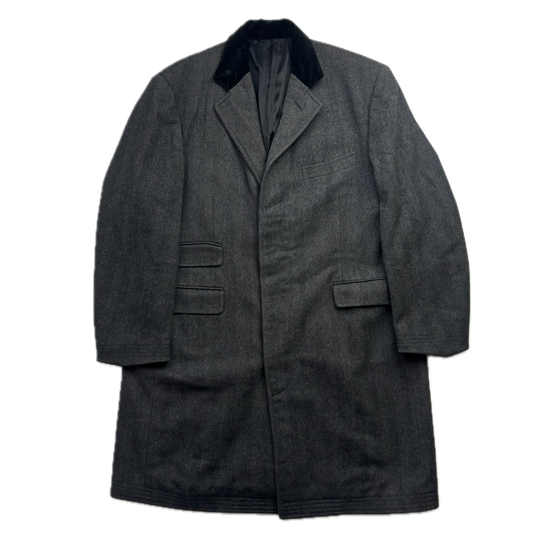 Polo Ralph Lauren 80s Grey Herringbone Paddock Coat Overcoat (Lambswool) - 44R