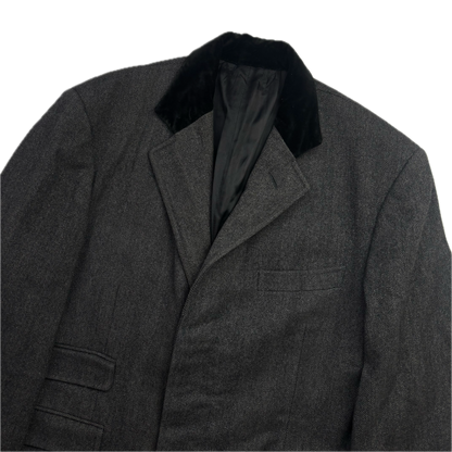 Polo Ralph Lauren 80s Grey Herringbone Paddock Coat Overcoat (Lambswool) - 44R