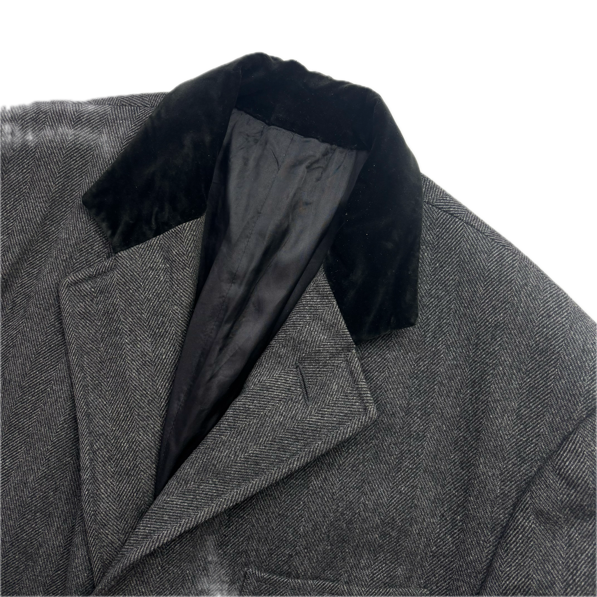 Polo Ralph Lauren 80s Grey Herringbone Paddock Coat Overcoat (Lambswool) - 44R