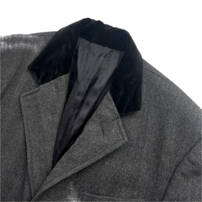 Polo Ralph Lauren 80s Grey Herringbone Paddock Coat Overcoat (Lambswool) - 44R