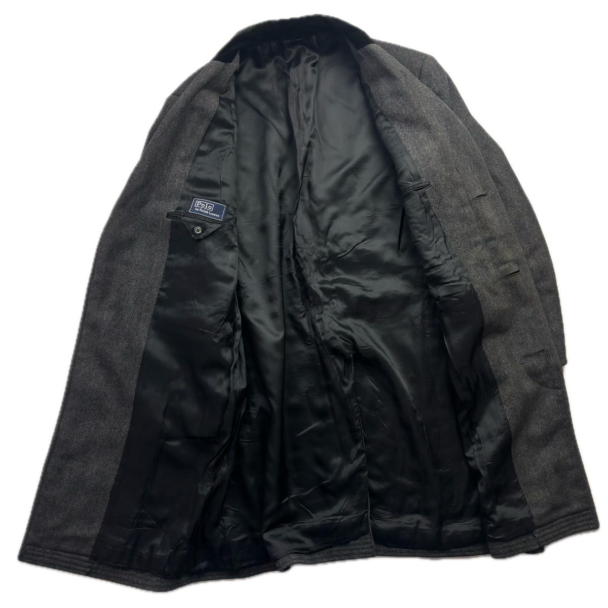 Polo Ralph Lauren 80s Grey Herringbone Paddock Coat Overcoat (Lambswool) - 44R
