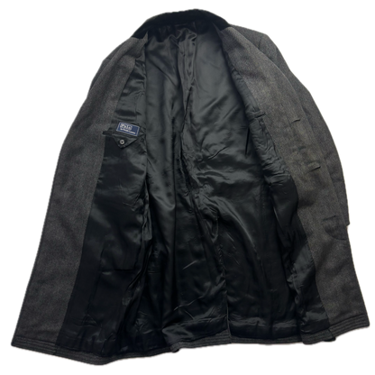 Polo Ralph Lauren 80s Grey Herringbone Paddock Coat Overcoat (Lambswool) - 44R