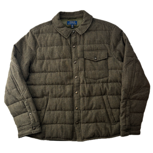 Polo Ralph Lauren Green Glen Plaid Tweed Puffer Over Shirt (Wool Blend) - XXL