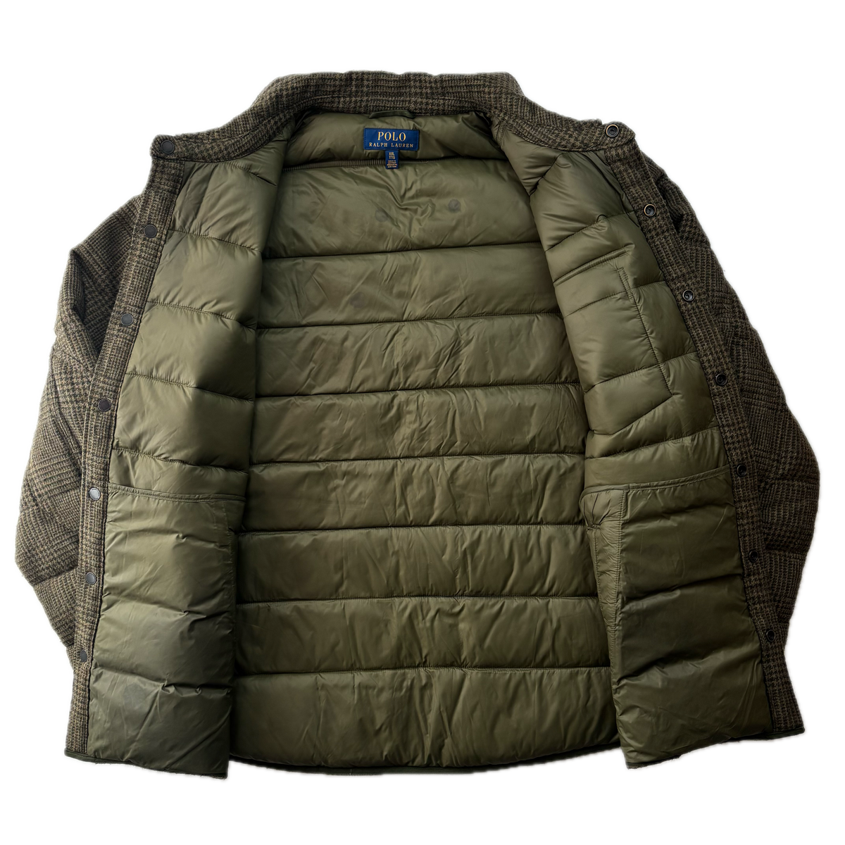 Polo Ralph Lauren Green Glen Plaid Tweed Puffer Over Shirt (Wool Blend) - XXL
