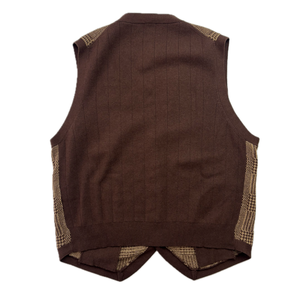 Polo Ralph Lauren Brown Tweed Glen Plaid Cardigan Vest Waistcoat (Cotton Cashmere Silk Linen) - L