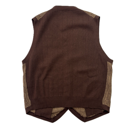 Polo Ralph Lauren Brown Tweed Glen Plaid Cardigan Vest Waistcoat (Cotton Cashmere Silk Linen) - L