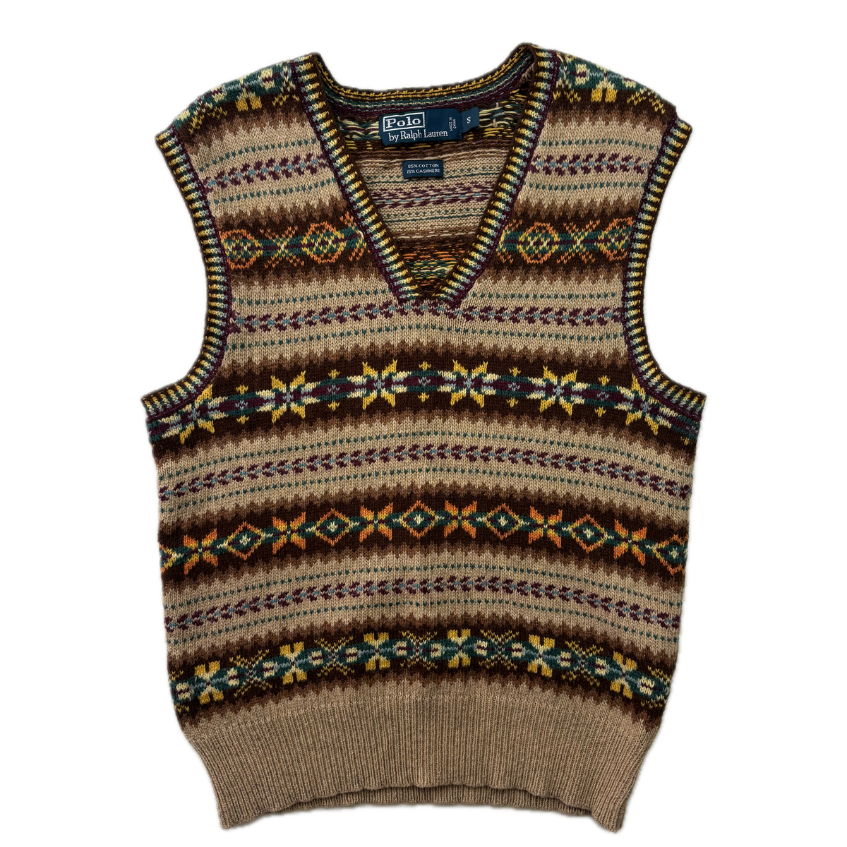 Polo Ralph Lauren Beige Fairisle Vest (Cotton Cashmere) - S