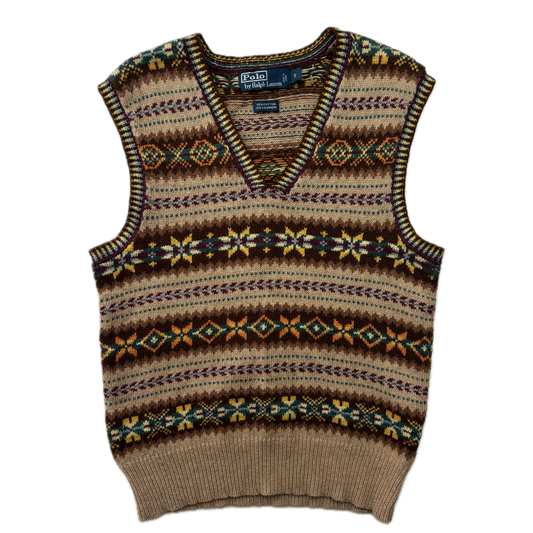 Polo Ralph Lauren Beige Fairisle Vest (Cotton Cashmere) - S
