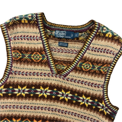 Polo Ralph Lauren Beige Fairisle Vest (Cotton Cashmere) - S