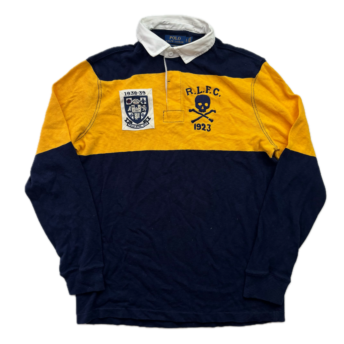 Polo Ralph Lauren Navy Yellow RLFC Skull Lightweight Rugby Shirt - S