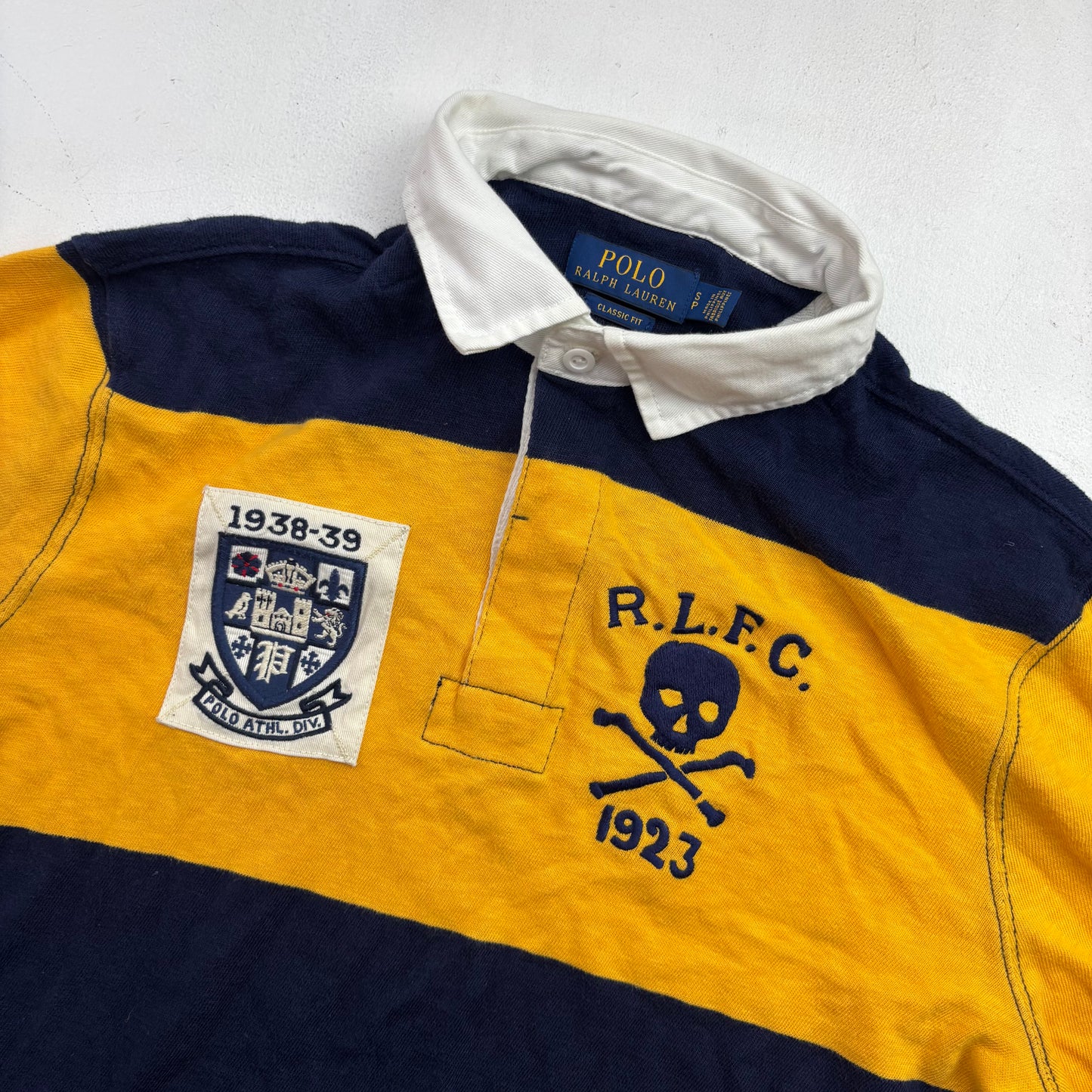 Polo Ralph Lauren Navy Yellow RLFC Skull Lightweight Rugby Shirt - S