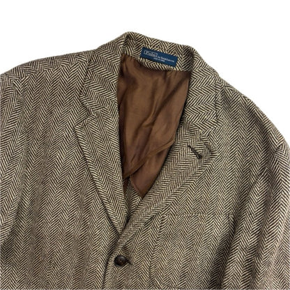 Polo Ralph Lauren Brown Herringbone Half Norfolk Blazer Sports Coat (Linen Silk Wool) - 38R