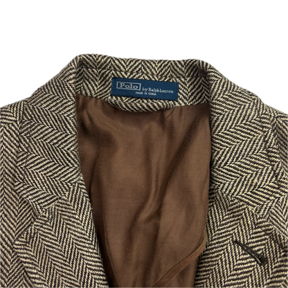 Polo Ralph Lauren Brown Herringbone Half Norfolk Blazer Sports Coat (Linen Silk Wool) - 38R