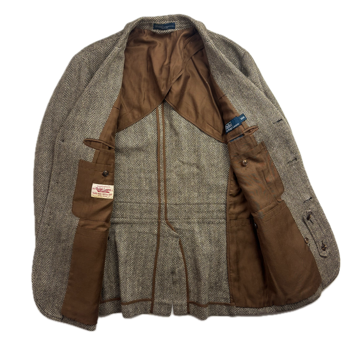 Polo Ralph Lauren Brown Herringbone Half Norfolk Blazer Sports Coat (Linen Silk Wool) - 38R