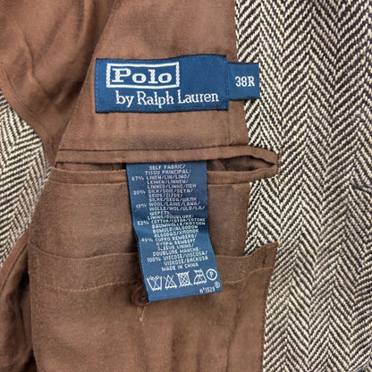 Polo Ralph Lauren Brown Herringbone Half Norfolk Blazer Sports Coat (Linen Silk Wool) - 38R