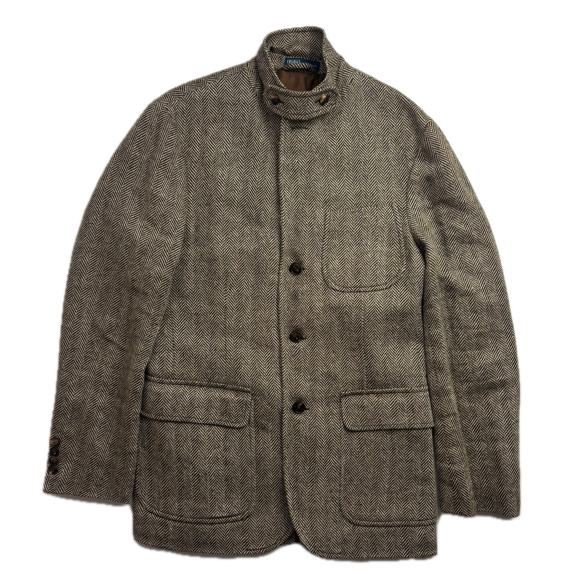 Polo Ralph Lauren Brown Herringbone Half Norfolk Blazer Sports Coat (Linen Silk Wool) - 38R
