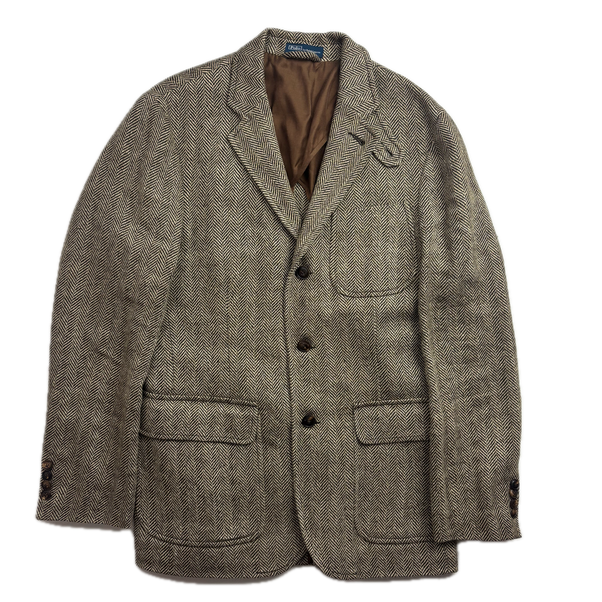 Polo Ralph Lauren Brown Herringbone Half Norfolk Blazer Sports Coat (Linen Silk Wool) - 38R