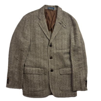Polo Ralph Lauren Brown Herringbone Half Norfolk Blazer Sports Coat (Linen Silk Wool) - 38R