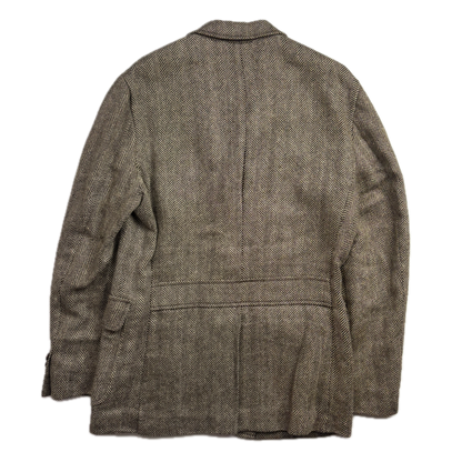 Polo Ralph Lauren Brown Herringbone Half Norfolk Blazer Sports Coat (Linen Silk Wool) - 38R