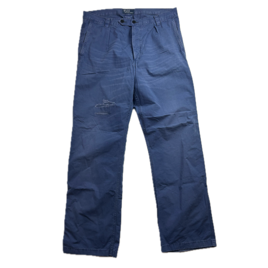 Polo Ralph Lauren Distressed Blue French Workwear Trouser Canvas Classic Fit Pants - 34x34