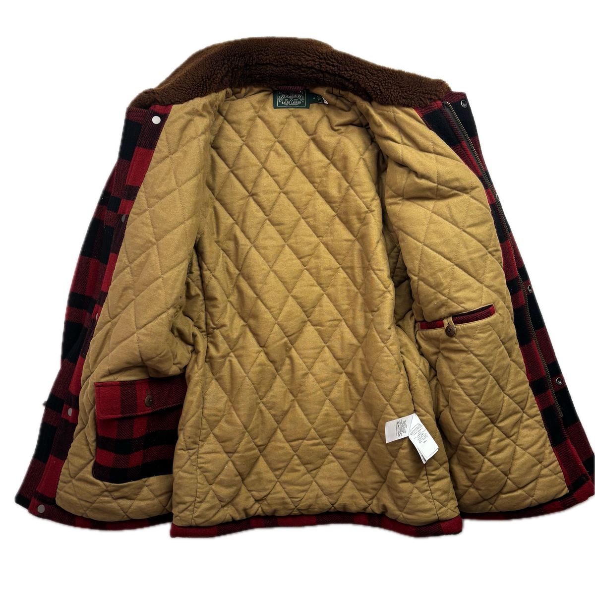 Polo Country Red Buffalo Plaid Wool Barn Jacket Shearling Collar - M