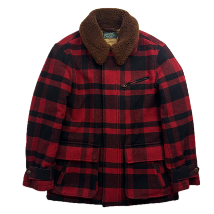 Polo Country Red Buffalo Plaid Wool Barn Jacket Shearling Collar - M