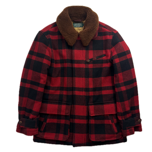 Polo Country Red Buffalo Plaid Wool Barn Jacket Shearling Collar - M