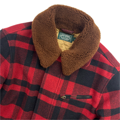 Polo Country Red Buffalo Plaid Wool Barn Jacket Shearling Collar - M
