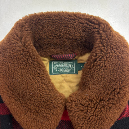 Polo Country Red Buffalo Plaid Wool Barn Jacket Shearling Collar - M