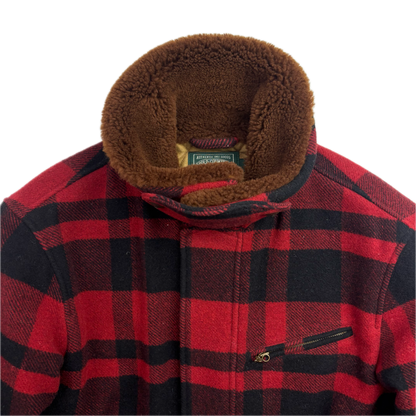 Polo Country Red Buffalo Plaid Wool Barn Jacket Shearling Collar - M