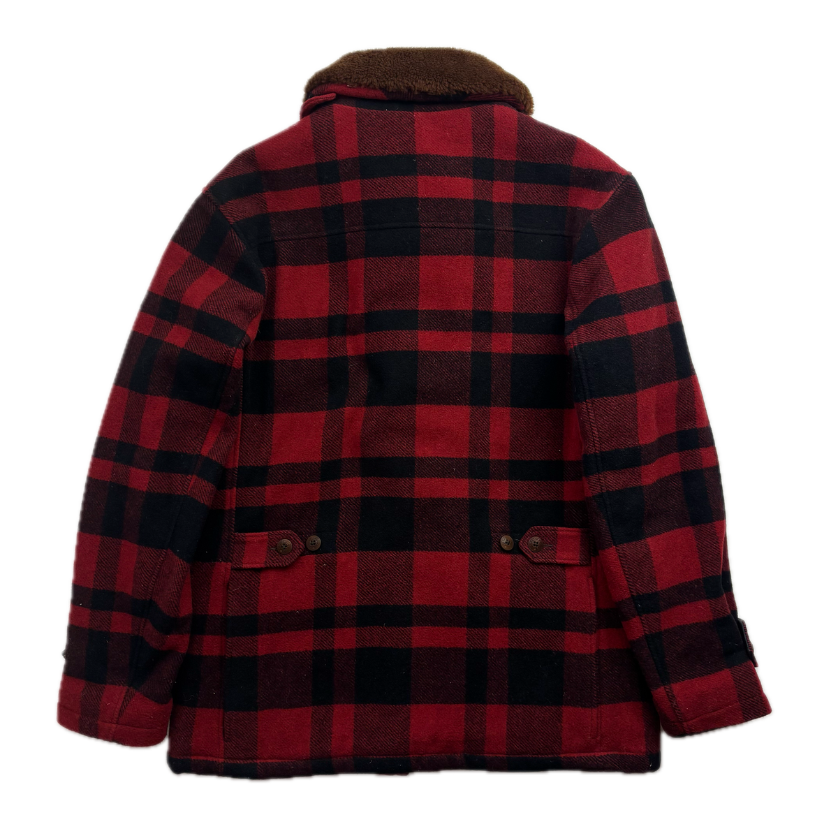 Polo Country Red Buffalo Plaid Wool Barn Jacket Shearling Collar - M