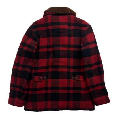 Polo Country Red Buffalo Plaid Wool Barn Jacket Shearling Collar - M