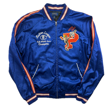 Polo Ralph Lauren Blue Satin Varsity Moon Shot Tigers Letterman Jacket - L