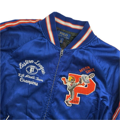 Polo Ralph Lauren Blue Satin Varsity Moon Shot Tigers Letterman Jacket - L