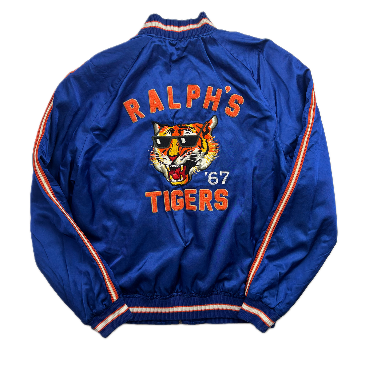 Polo Ralph Lauren Blue Satin Varsity Moon Shot Tigers Letterman Jacket - L