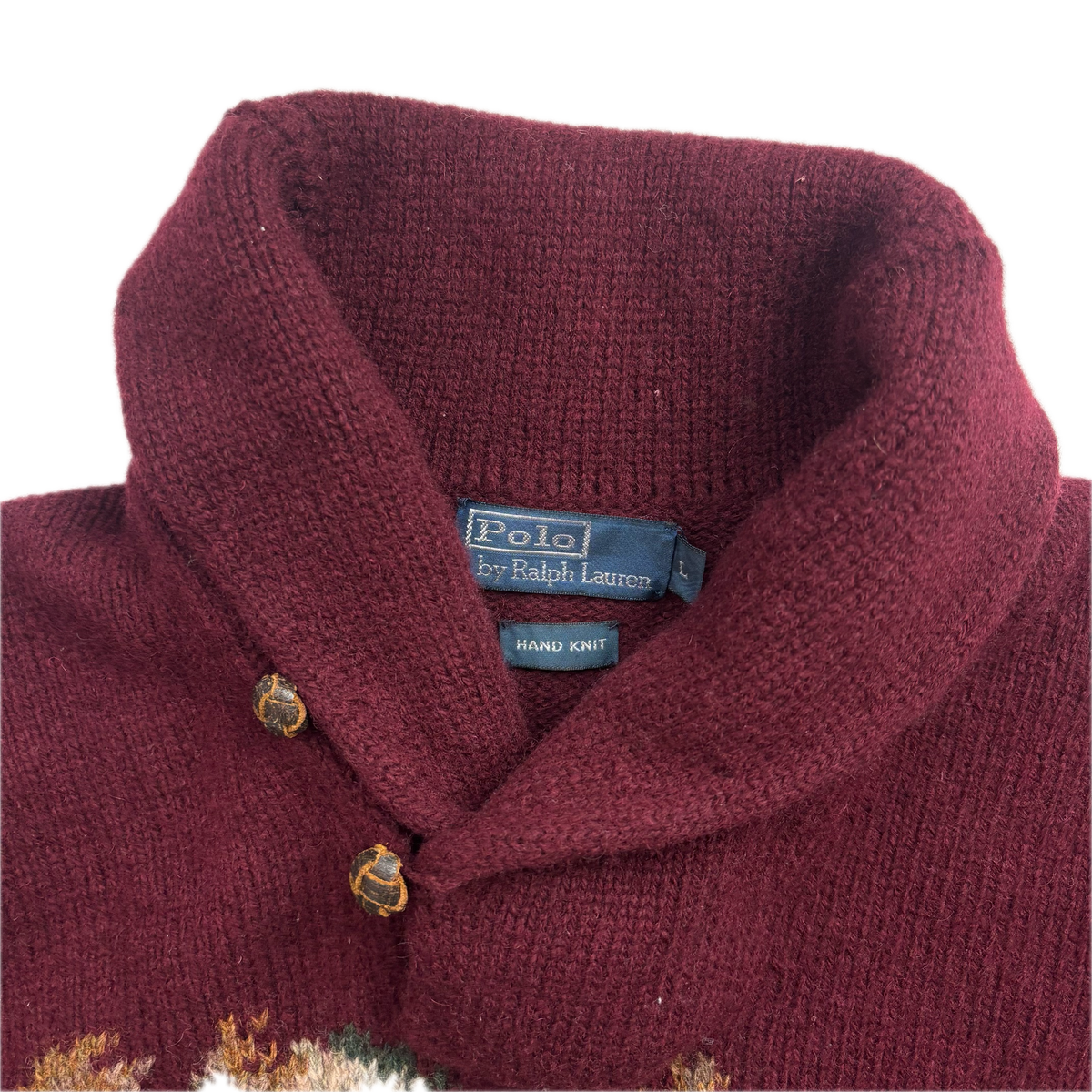 Polo Ralph Lauren Hand Knit Pheasant Dog Hunting Jumper Shawl Neck Sweater (Wool) - L (M)