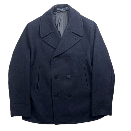 Polo Ralph Lauren Navy Double Breast Melton Pea Coat (Wool Blend) - 48R