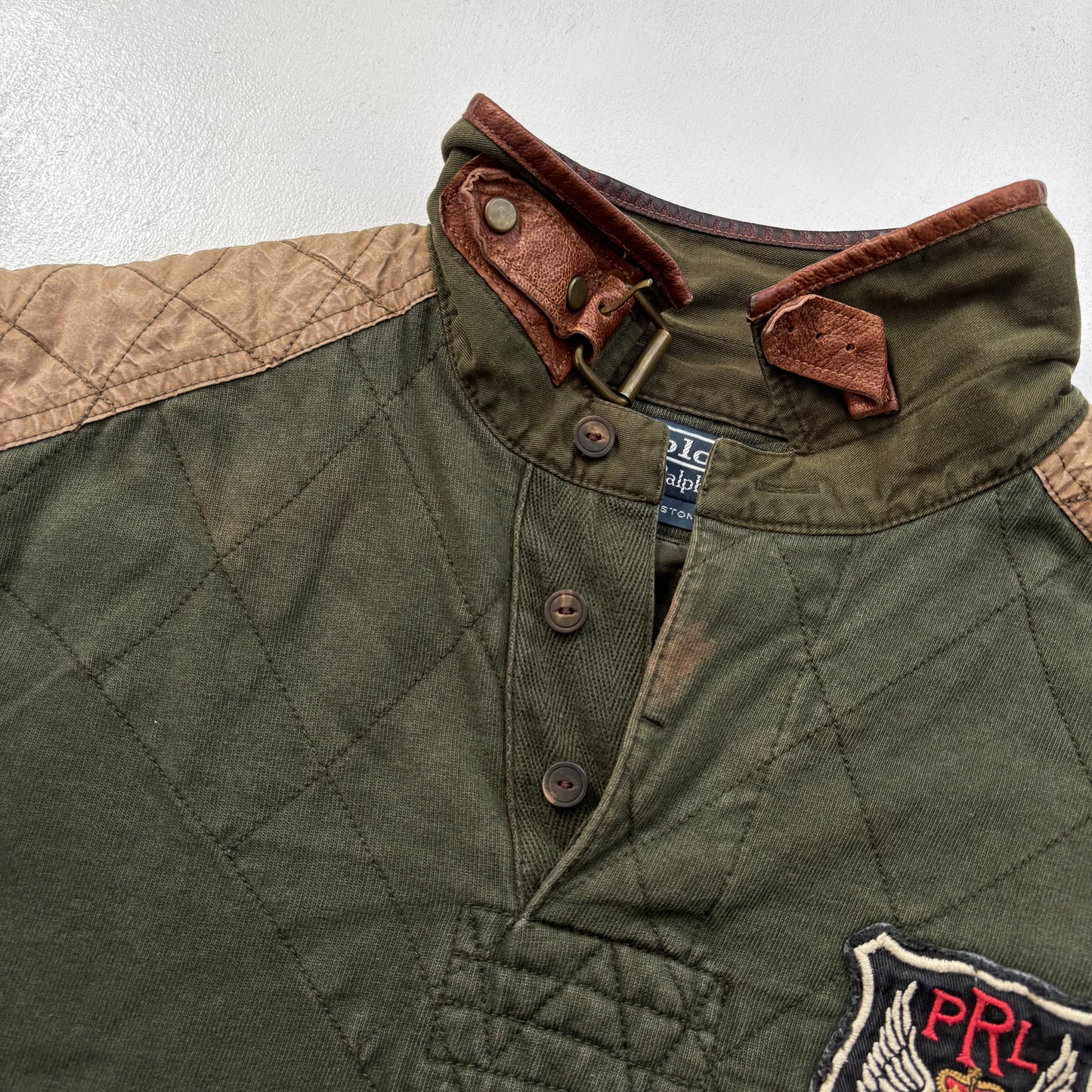 Polo Ralph Lauren Riders Association Motorcycle Polo Shirt Leather Collar - L