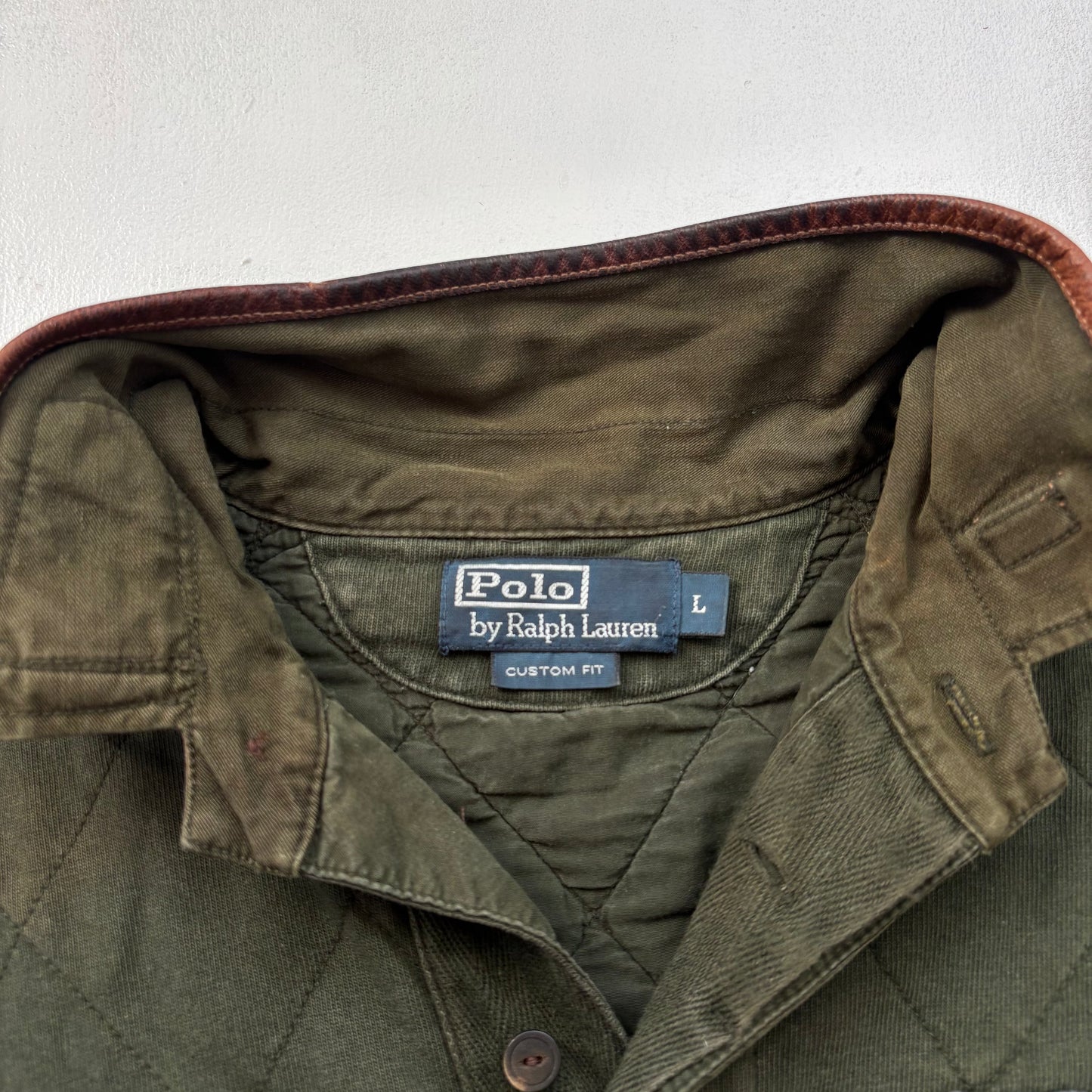 Polo Ralph Lauren Riders Association Motorcycle Polo Shirt Leather Collar - L