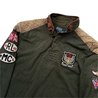 Polo Ralph Lauren Riders Association Motorcycle Polo Shirt Leather Collar - L