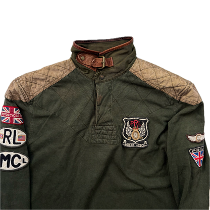 Polo Ralph Lauren Riders Association Motorcycle Polo Shirt Leather Collar - L