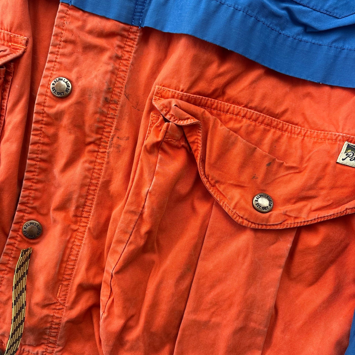 Polo Ralph Lauren Orange Blue Mountain Parka Jacket Hooded - M
