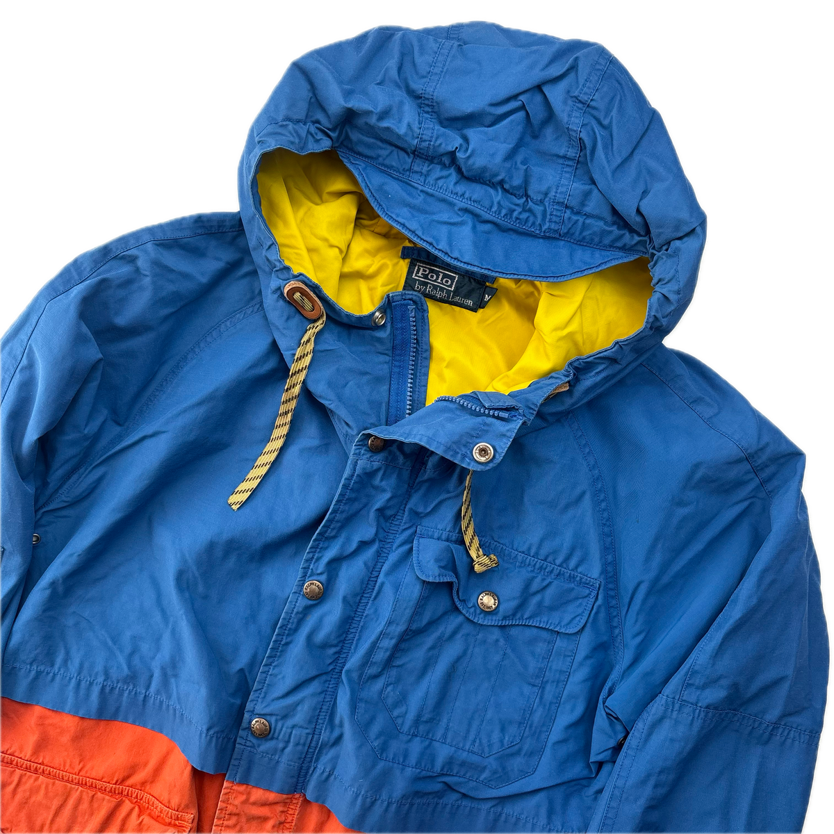 Polo Ralph Lauren Orange Blue Mountain Parka Jacket Hooded - M