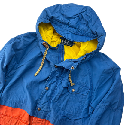 Polo Ralph Lauren Orange Blue Mountain Parka Jacket Hooded - M